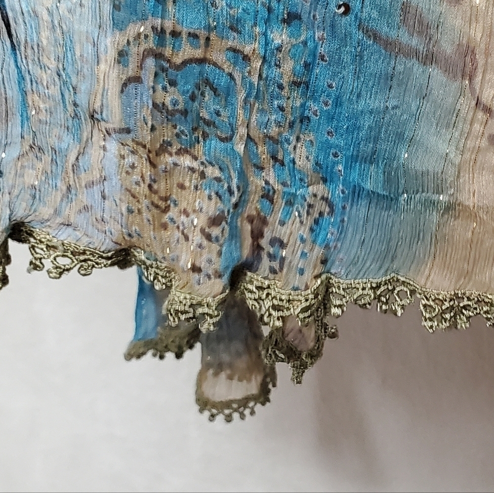 Vintage OOAK Alberto Makali Blue Leopard Print Gold Metallic Knit Abstract Top - Picture 8 of 14